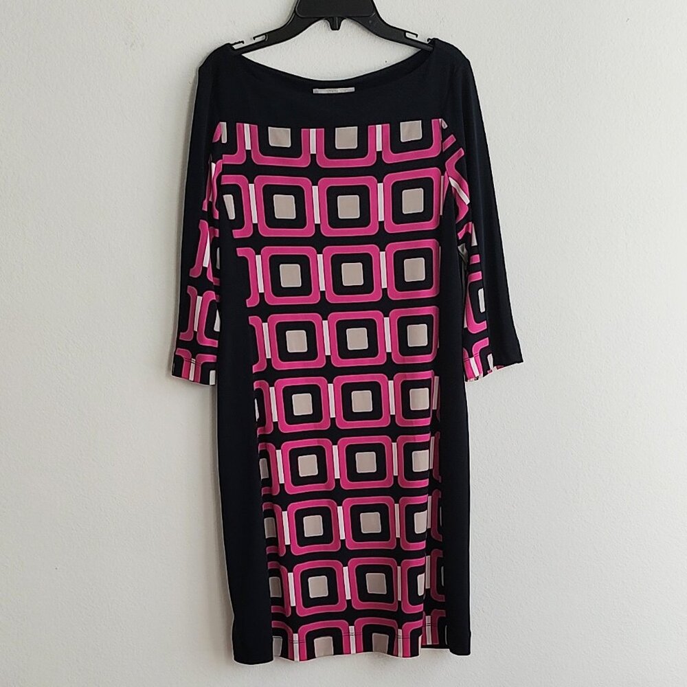 BANANA REPUBLIC Sheath Dress Womens XS 3/4 Sleeve Boat Neck Geometric Multicolor